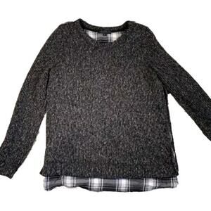 Sanctuary Women’s Size Large Gray Knit Sweater with Plaid Hem – Layered Look